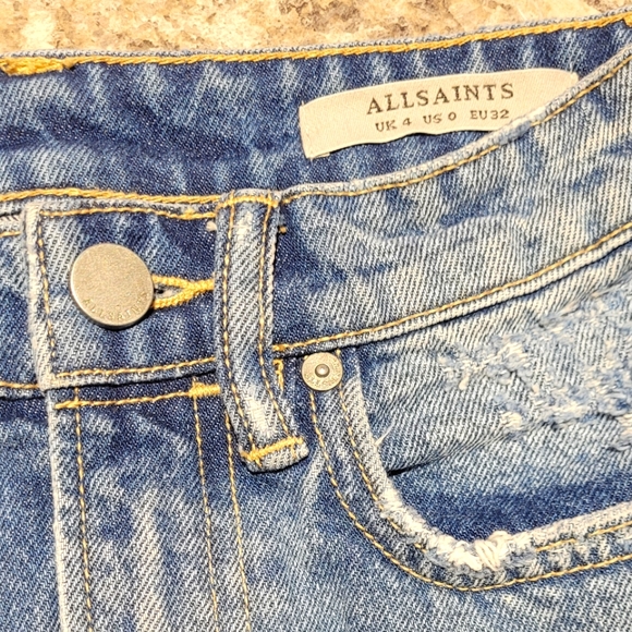 Allsaints - Kim Denim Jean Skirt with Raw Frayed Hem, Size 0 - Picture 3 of 5